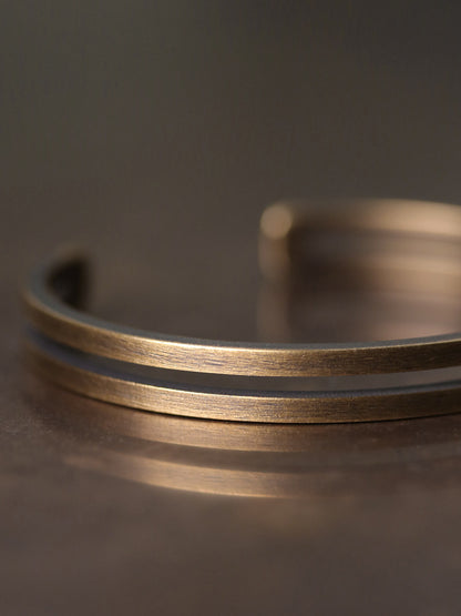 Artisan Dual-Line Minimalist Brass Cuff Bracelet