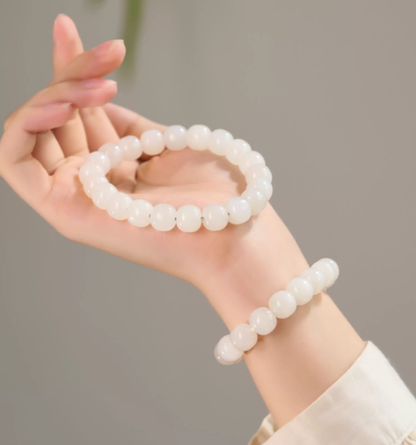 Authentic Hetian White Jade Bracelet for Good Fortune & Spiritual Growth