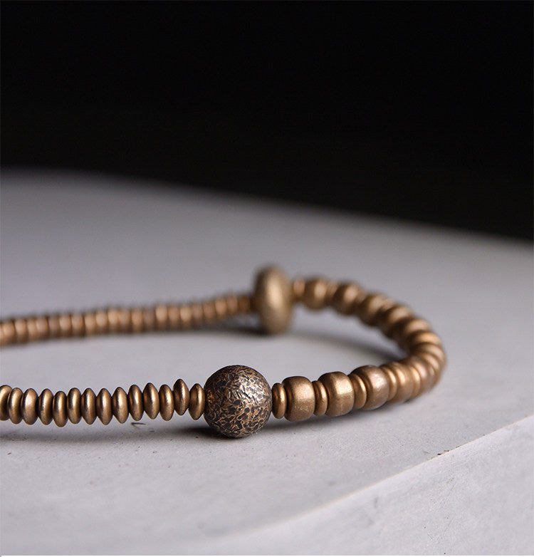 Men's Vintage Brass Beaded Bracelet with Distressed Antique Finish