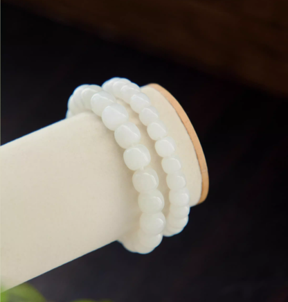 Authentic Hetian White Jade Bracelet for Good Fortune & Spiritual Growth