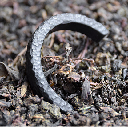 Hand-Carved African Ebony Cuff Bracelet with Meteorite Crater Texture