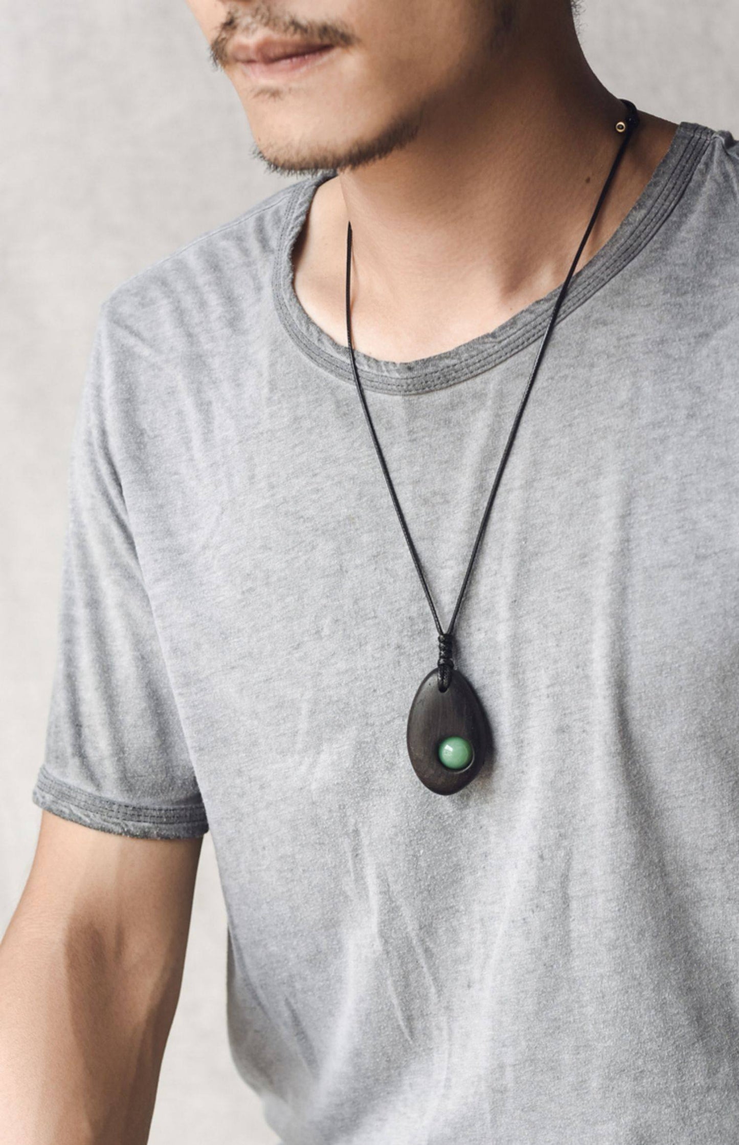 "Zenith Heart" Ebony & Green Aventurine Wooden Necklace