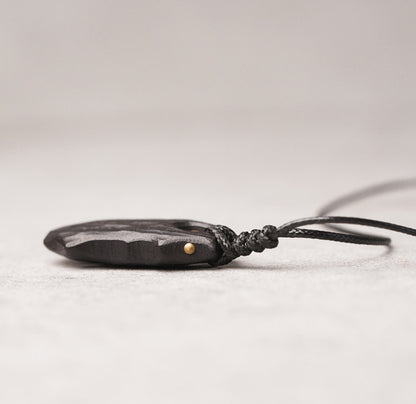 "Midnight Guardian" Hand-Carved Ebony Wooden Necklace