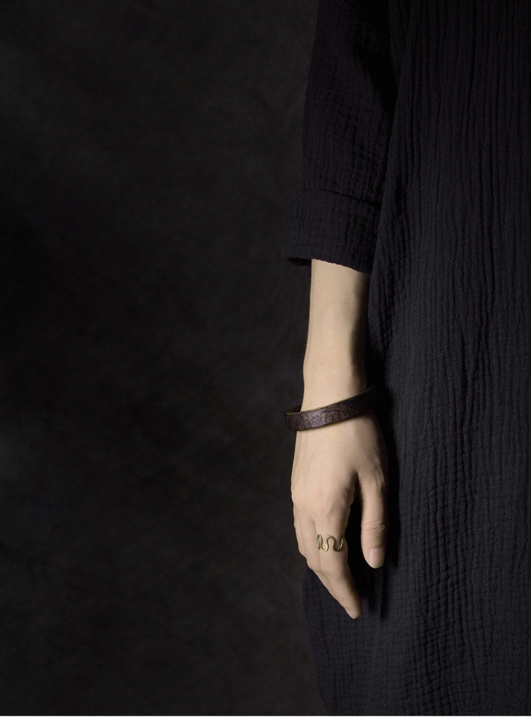 Hand-Textured African Ebony Cuff Bracelet with Seamless Brass Inlay