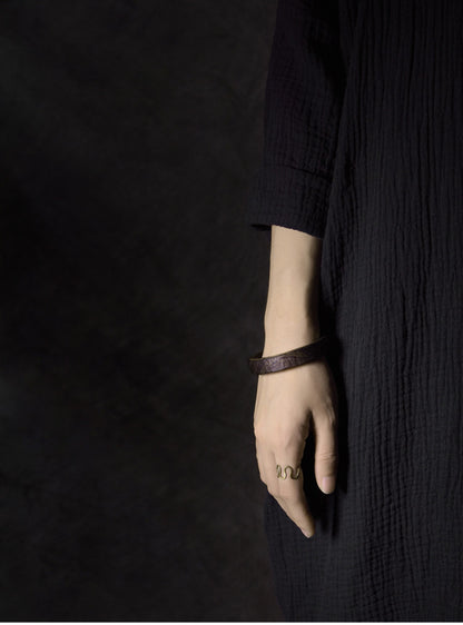 Hand-Textured African Ebony Cuff Bracelet with Seamless Brass Inlay