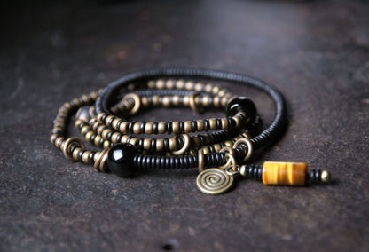 Artisan Multi-Wrap Ebony & Tiger’s Eye Spiritual Talisman