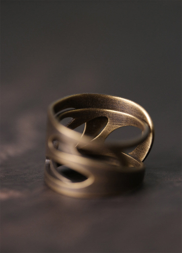 Hand-Forged Antique Brass Abstract Hollow-Out Rings
