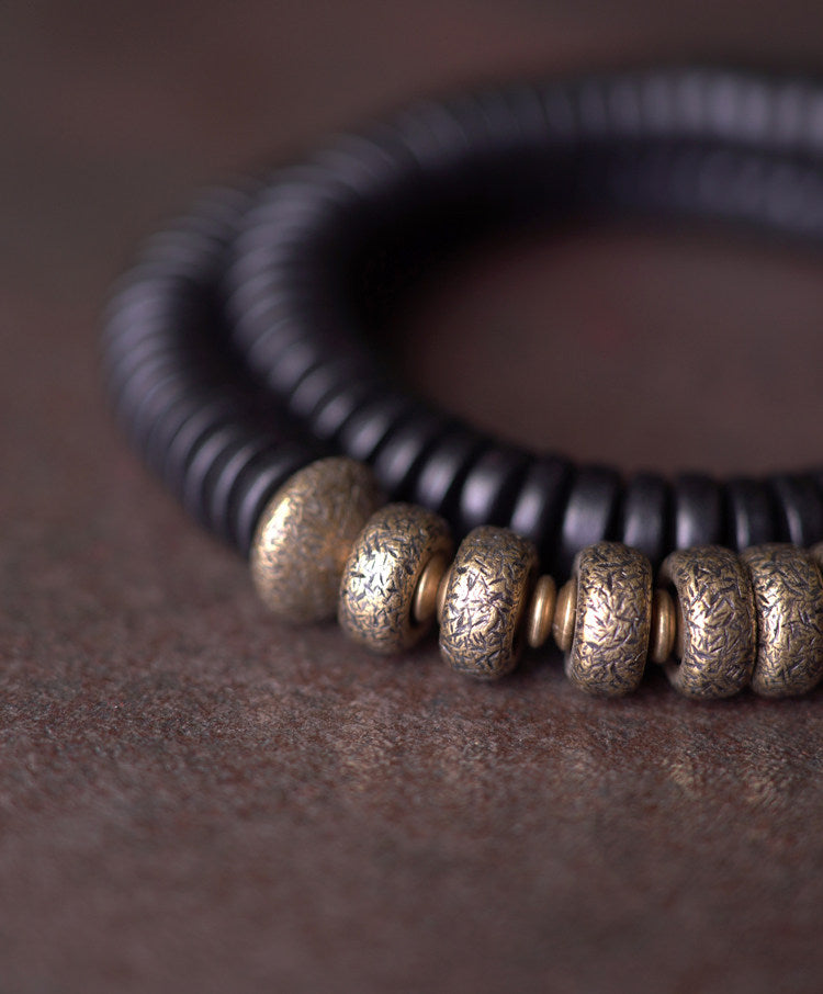 Black Ebony & Textured Vintage Brass 2-Wrap Bracelet (Industrial Style)