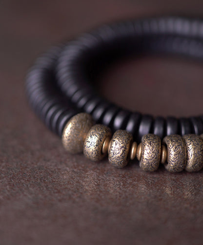 Black Ebony & Textured Vintage Brass 2-Wrap Bracelet (Industrial Style)
