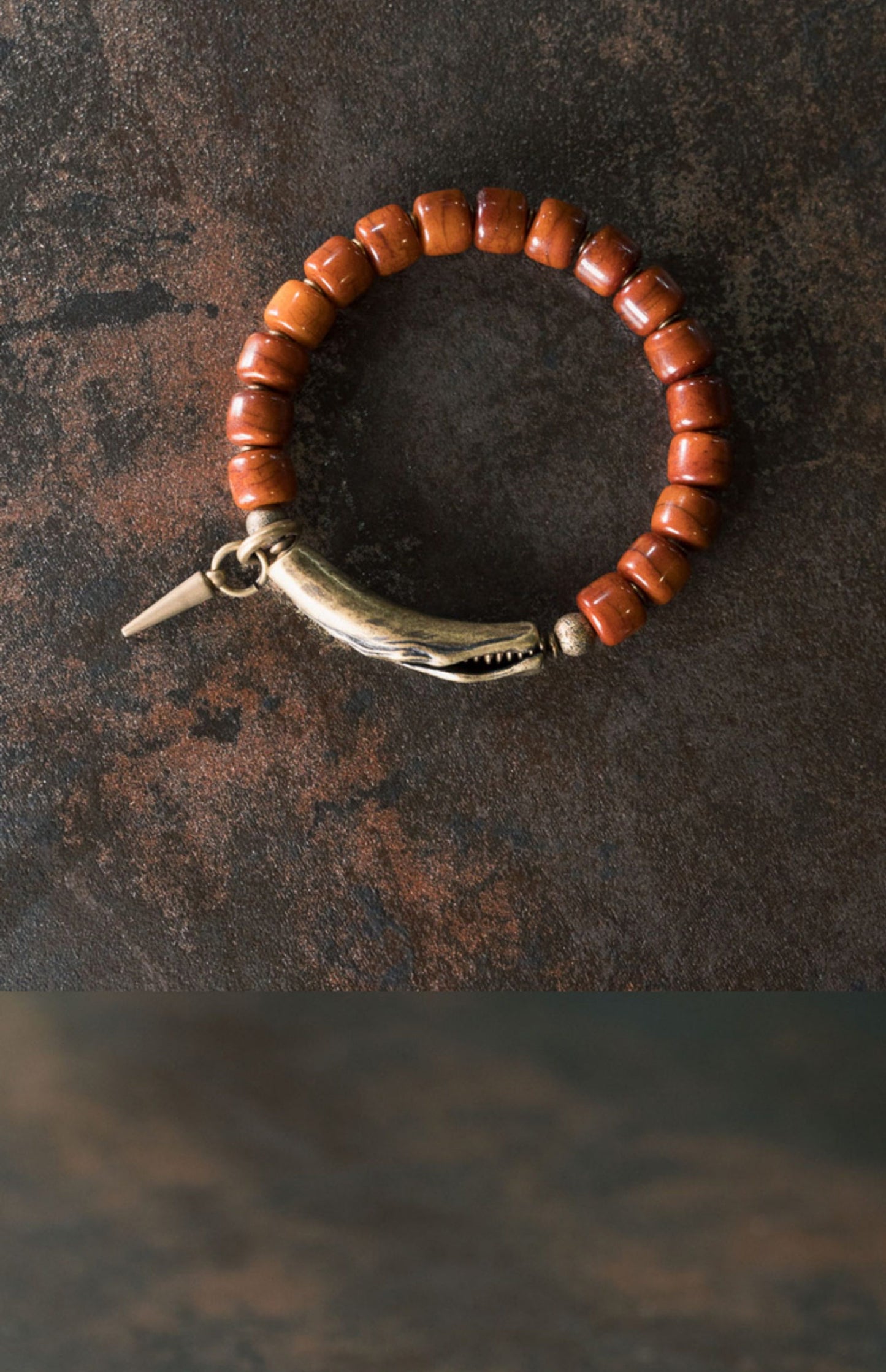 Hand-Carved Ox Bone Bracelet with Curved Brass Tube & Spike Charm (Vintage Style)