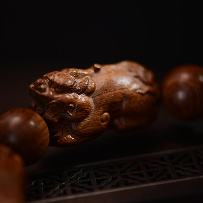 Artisan Golden Silk Sandalwood Pixiu Feng Shui Bracelet