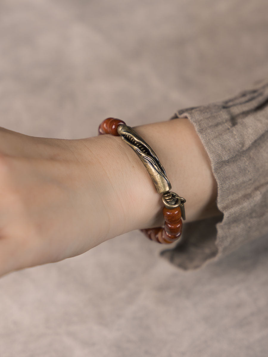 Hand-Carved Ox Bone Bracelet with Curved Brass Tube & Spike Charm (Vintage Style)