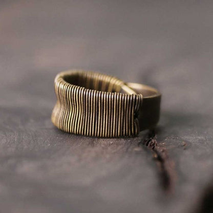 Artisan Linear-Textured Handmade Brass Band Rings