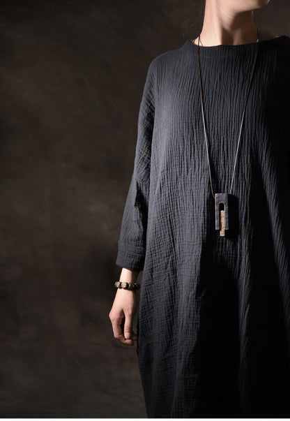 Artisan Hammered Brass and Ebony Vintage Wood Necklace