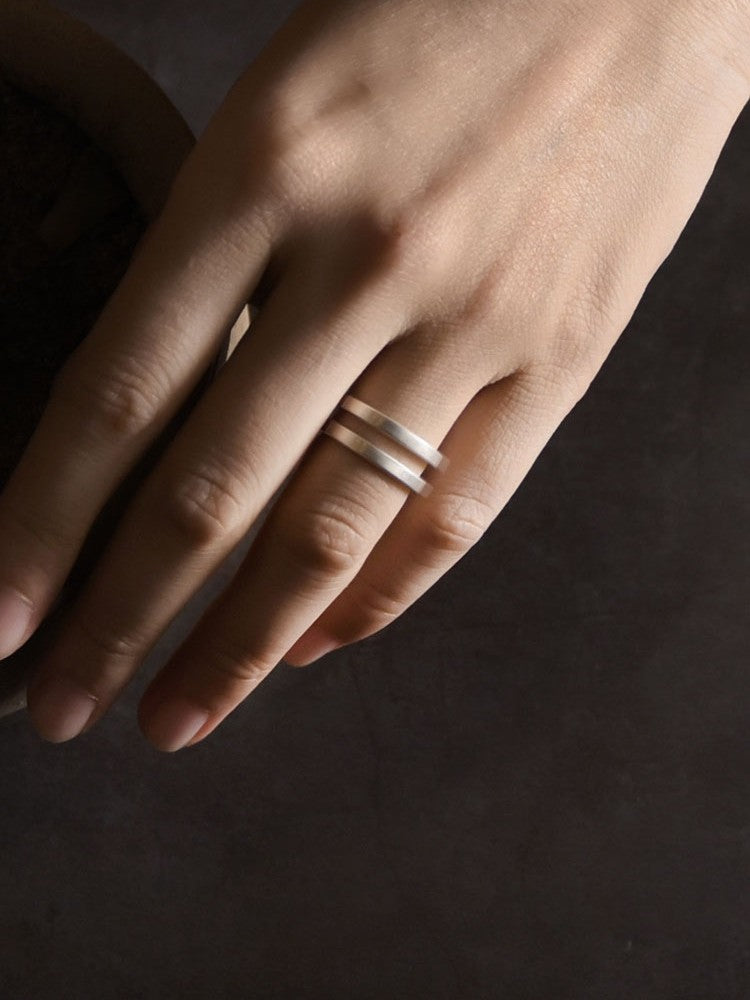 Frosted Matte Double-Band 925 Sterling Silver Ring