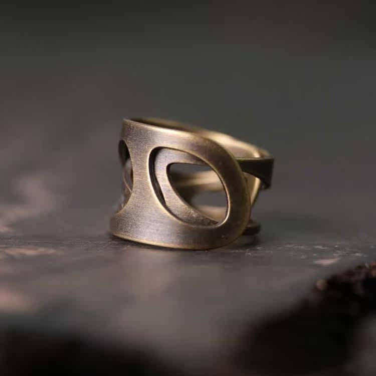 Hand-Forged Antique Brass Abstract Hollow-Out Rings