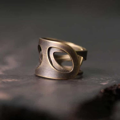 Hand-Forged Antique Brass Abstract Hollow-Out Rings