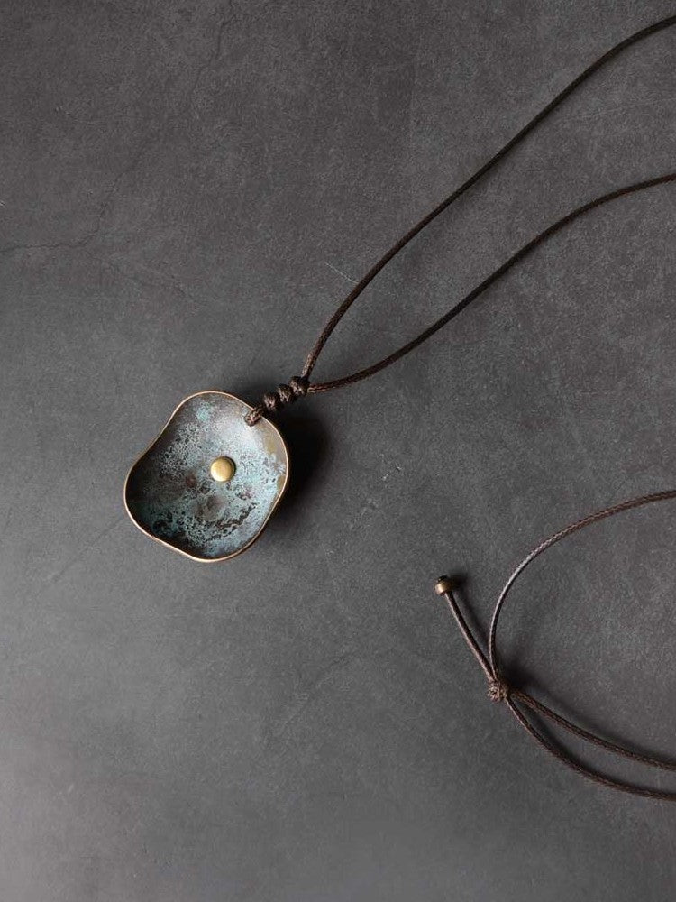 "Alchemist's Mirror" Reversible Vintage Brass Necklace