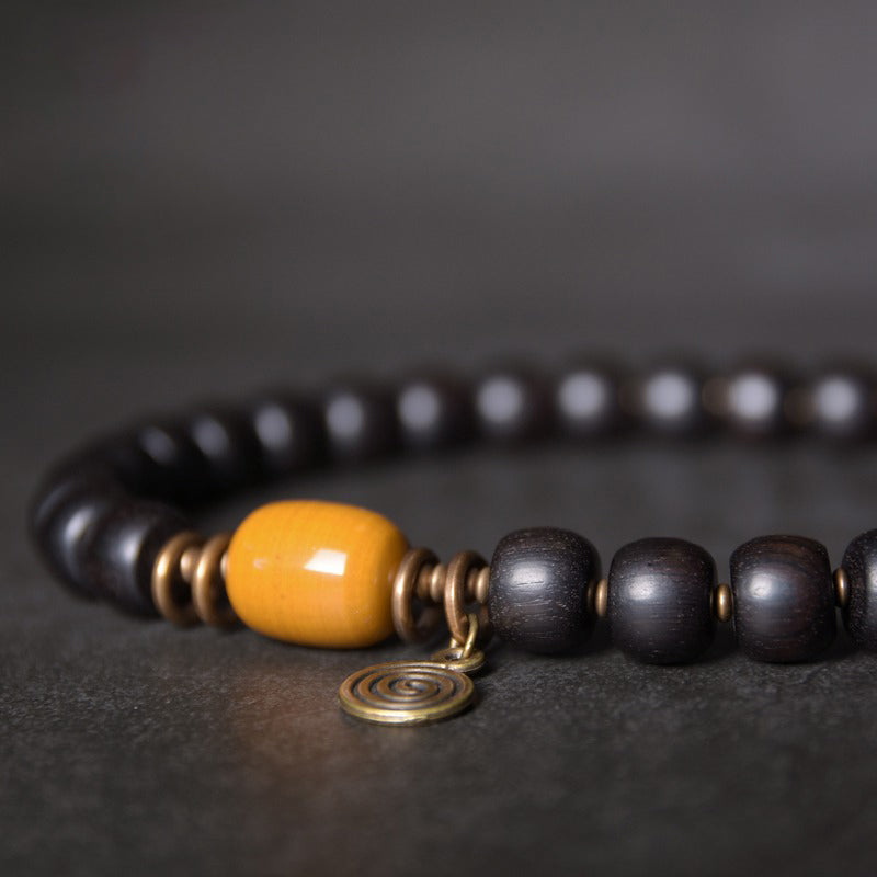 Ebony & Buddha Yellow Jade Bracelet of Compassion - Peace & Purification