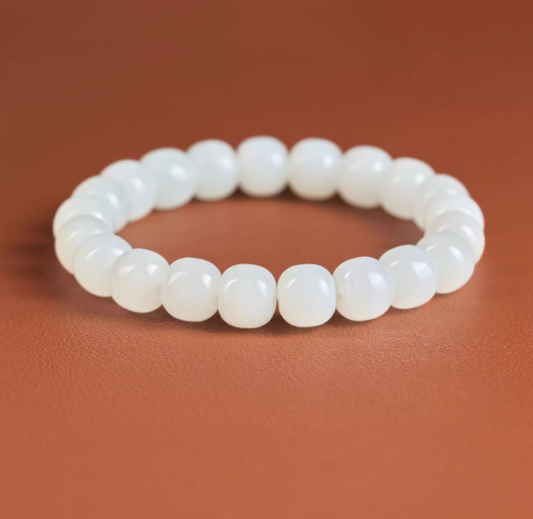 Authentic Hetian White Jade Bracelet for Good Fortune & Spiritual Growth