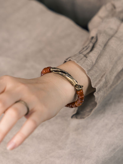 Hand-Carved Ox Bone Bracelet with Curved Brass Tube & Spike Charm (Vintage Style)