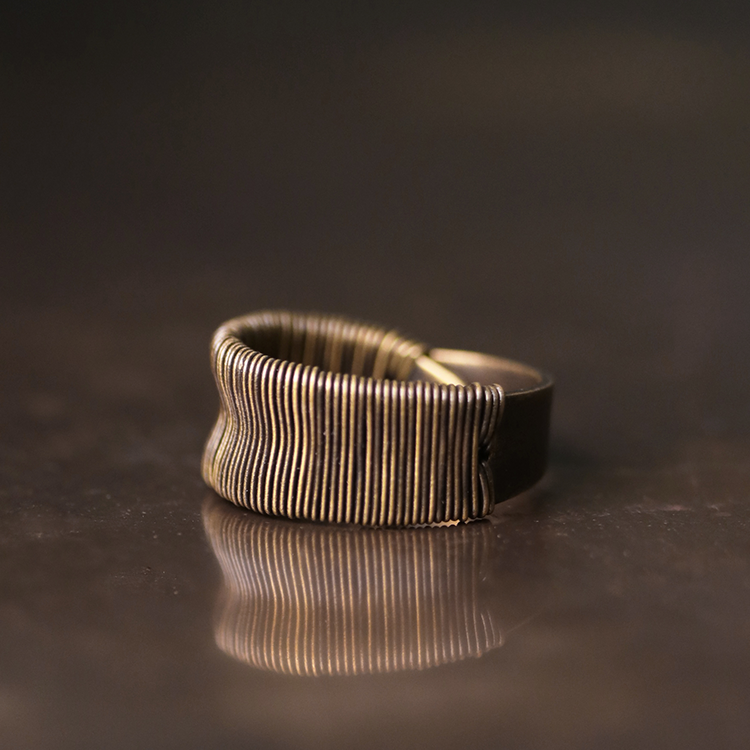 Artisan Linear-Textured Handmade Brass Band Rings