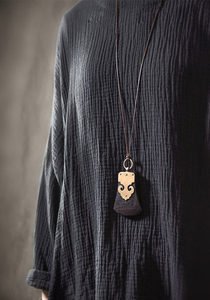 Hand-Textured Ebony and Vintage Brass Artisan Pendant