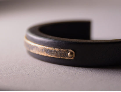 Ergonomic Ebony Wood and Vintage Brass Cuff Bracelet