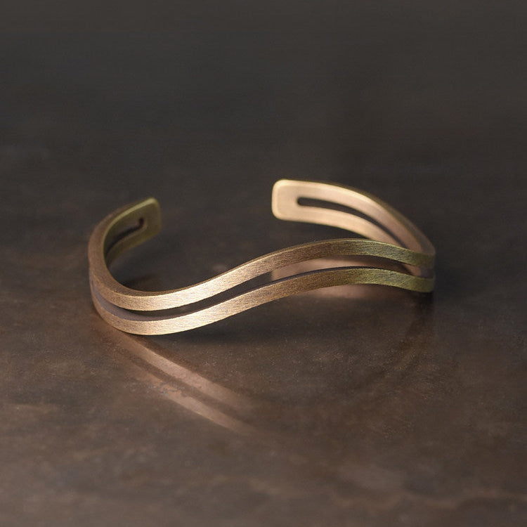 Artisan Dual-Line Minimalist Brass Cuff Bracelet
