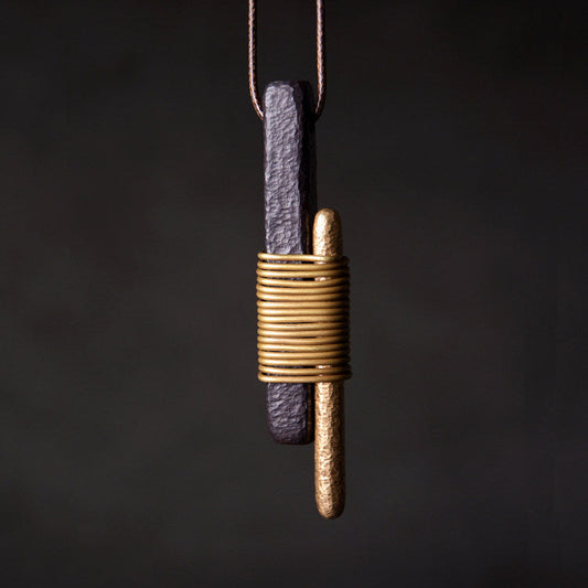Hand-Forged Ebony and Raw Brass Totem Necklace