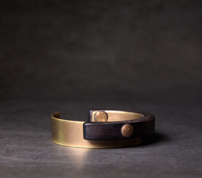 Zen Fusion: Hand-Finished Brass and African Ebony Cuff Bracelet