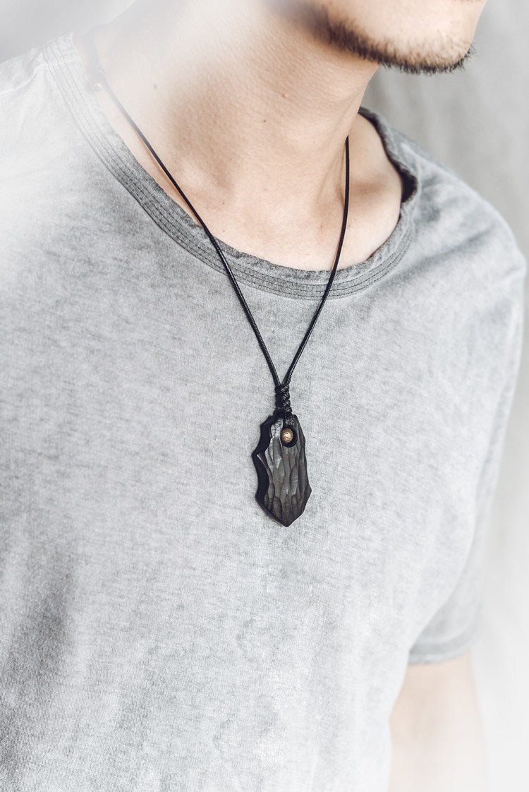 "Midnight Guardian" Hand-Carved Ebony Wooden Necklace