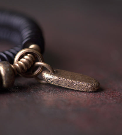 Black Ebony & Textured Vintage Brass 2-Wrap Bracelet (Industrial Style)