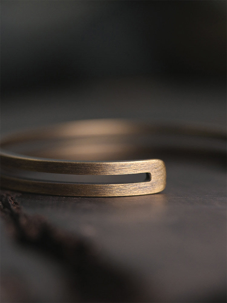 Artisan Dual-Line Minimalist Brass Cuff Bracelet