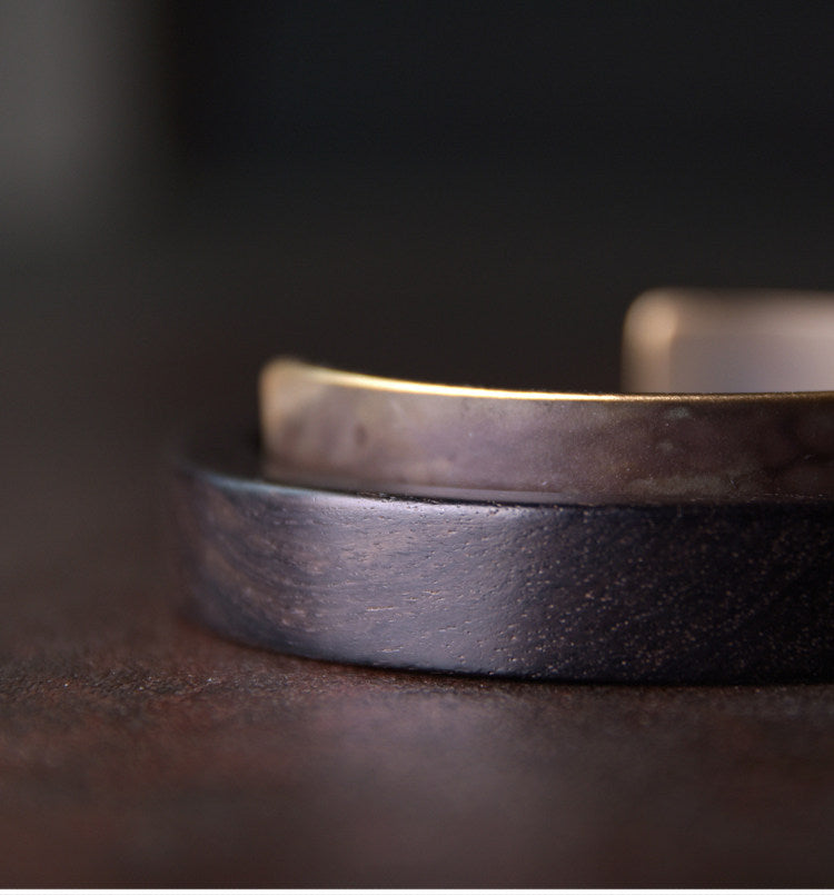 Zen Fusion: Hand-Finished Brass and African Ebony Cuff Bracelet