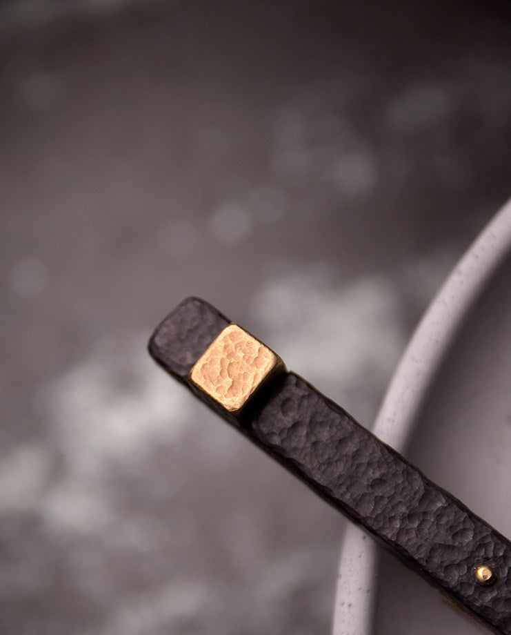 Hand-Chiseled Ebony Totem with Hammered Brass Accents