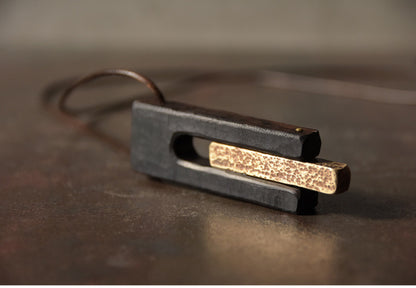 Artisan Hammered Brass and Ebony Vintage Wood Necklace