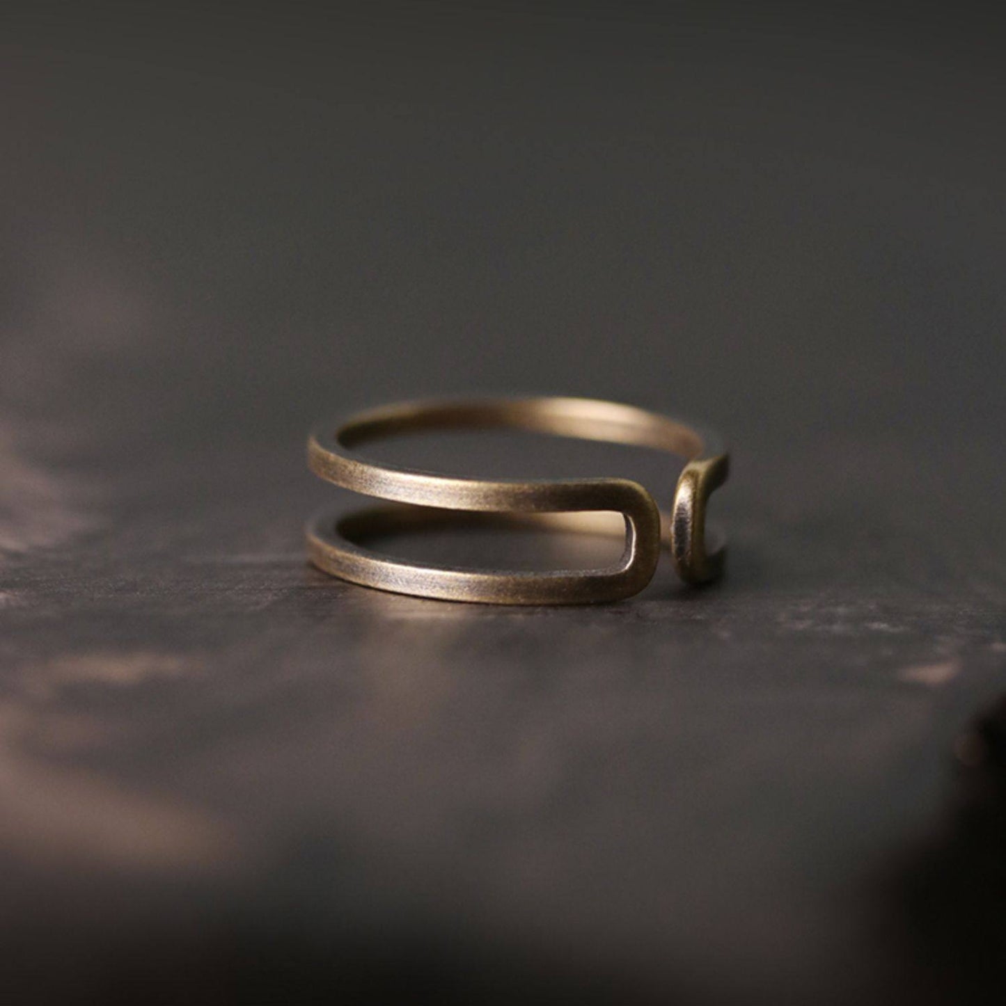 Artisan Double-Layered Wavy & V-Shape Brass Rings