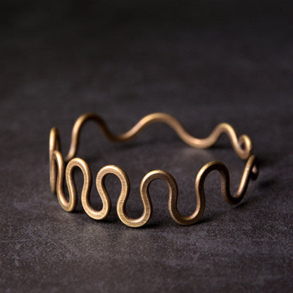 Artisan Wave-Sculpted Solid Brass Open Cuff Bracelet