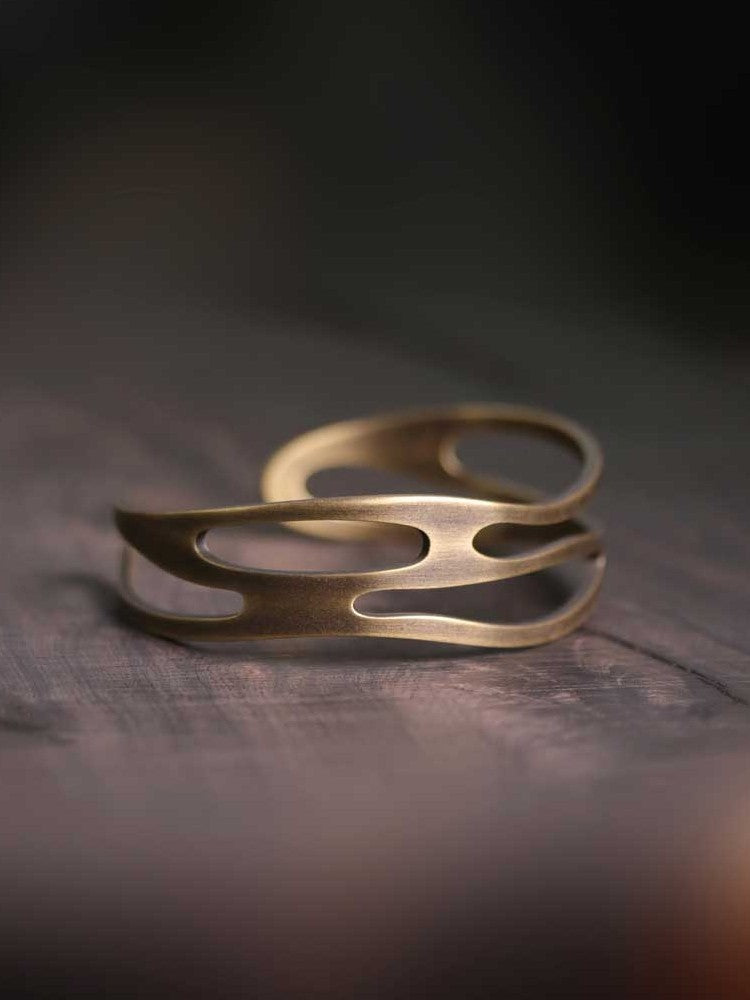 Artisan Hollow-Out "Eternal Wave" Brass Cuff Bracelet