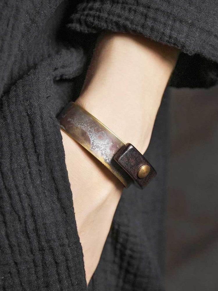 Zen Fusion: Hand-Finished Brass and African Ebony Cuff Bracelet