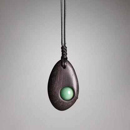 "Zenith Heart" Ebony & Green Aventurine Wooden Necklace