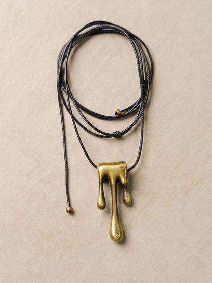 Artisan "Molten Flow" Brass Melting Pendant Handmade Necklace