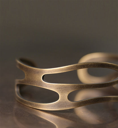 Artisan Hollow-Out "Eternal Wave" Brass Cuff Bracelet