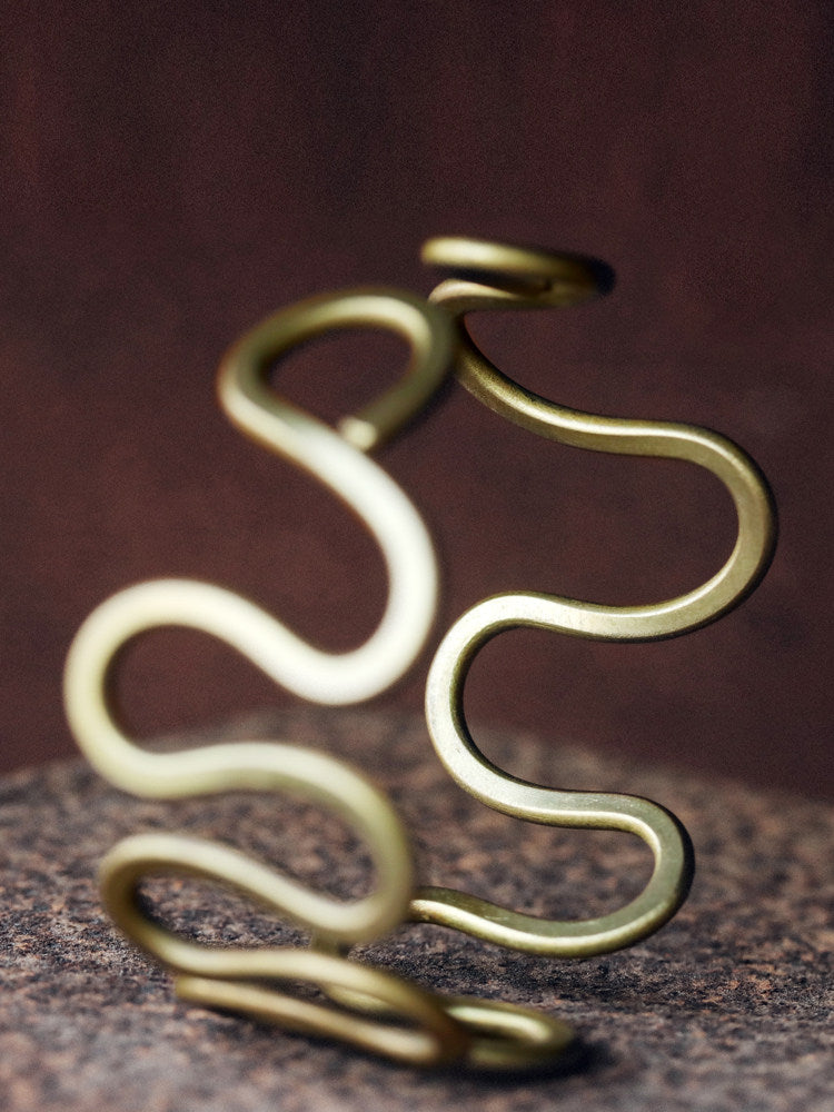 Artisan Wave-Sculpted Solid Brass Open Cuff Bracelet