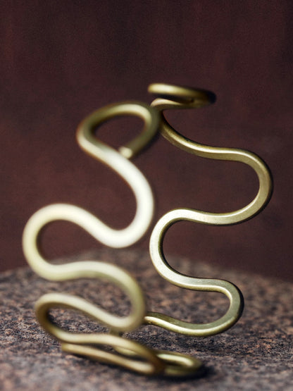 Artisan Wave-Sculpted Solid Brass Open Cuff Bracelet