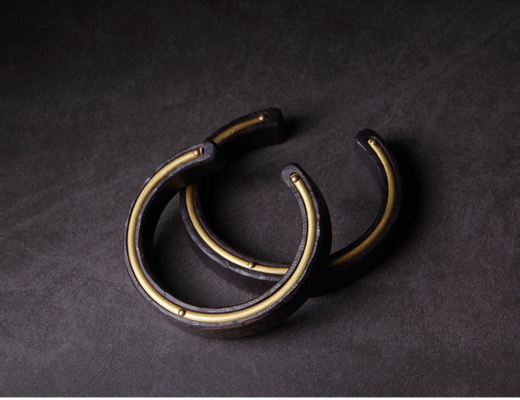 Hand-Textured African Ebony Cuff Bracelet with Seamless Brass Inlay