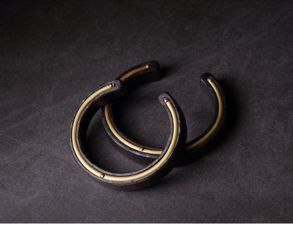 Hand-Textured African Ebony Cuff Bracelet with Seamless Brass Inlay