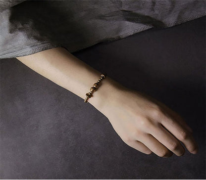 Antique Distressed Brass Beaded Bracelet with Sliding 8mm Cylinders