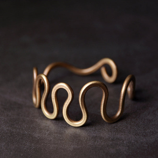 Artisan Wave-Sculpted Solid Brass Open Cuff Bracelet